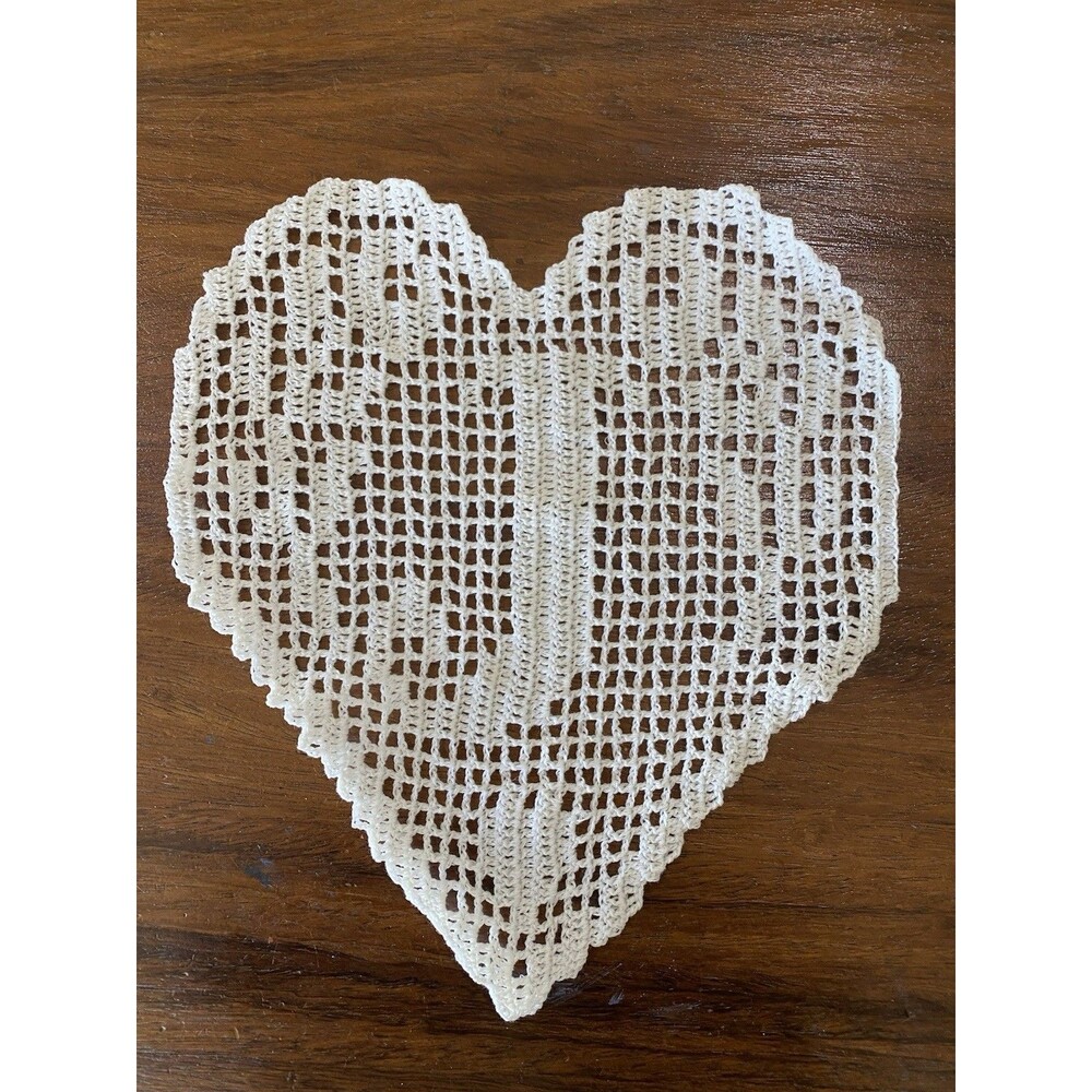 Handmade Crochet Doily Filet Monogram Heart Letter J White